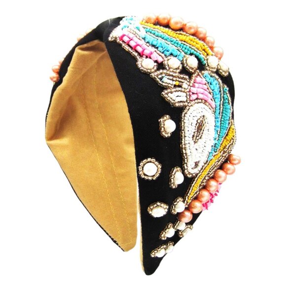 Black Unicorn Beaded Headband NWT Statement Pearl Embellished - Picture 2 of 2